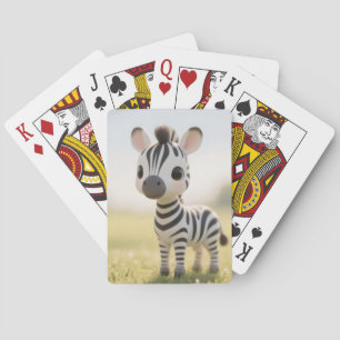 Cute Baby Zebra on Sunny Grass Field Playing Cards