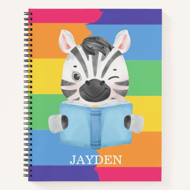 Cute Baby Zebra Reading Book Name Kids Rainbow  (Front)