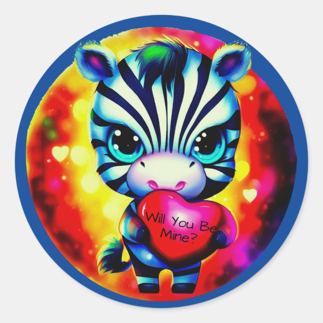 Cute Baby Zebra with Heart Classic Round Sticker (Front)
