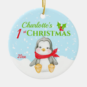 Cute Baby's 1st Christmas Penguin Photo  Ceramic Ornament