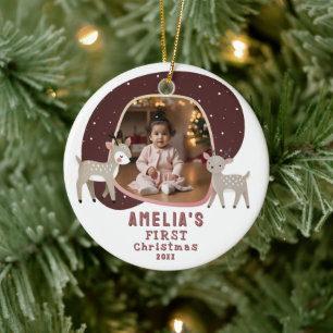 Cute Baby's 1st Christmas Photo Reindeer Ceramic Ornament