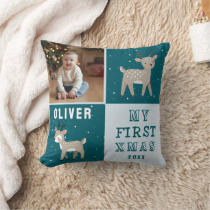Cute Baby's 1st Christmas Photo Reindeer Cushion