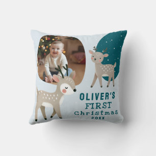 Cute Baby's 1st Christmas Photo Reindeer Cushion