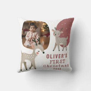 Cute Baby's 1st Christmas Photo Reindeer Cushion