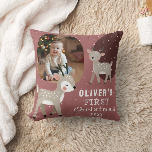 Cute Baby's 1st Christmas Photo Reindeer Cushion (Blanket)