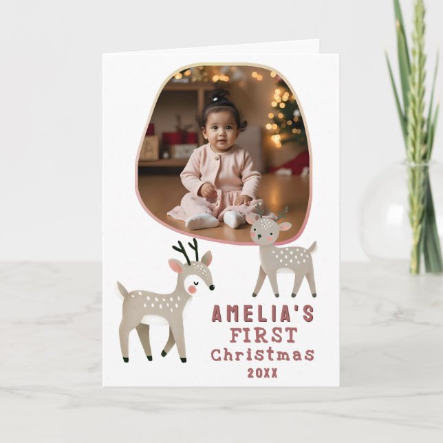 Cute Baby's 1st Christmas Photo Reindeer Holiday Card (Front)