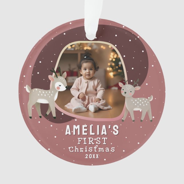 Cute Baby's 1st Christmas Photo Reindeer Ornament (Front)