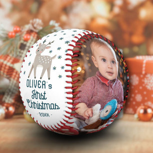 Cute Baby's 1st Christmas Reindeer 2 Photo Baseball