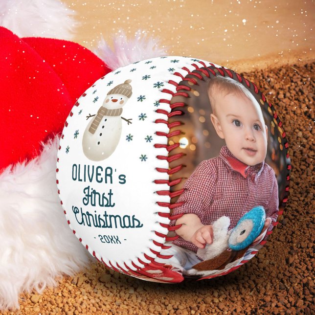 Cute Baby's 1st Christmas Snowman 2 Photo Baseball (Creator Uploaded)