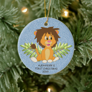 Cute Baby's First Christmas Boy Lion Ceramic Ornament