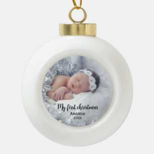 Cute baby's first christmas ceramic ball christmas ornament