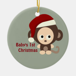 Cute Baby's first Christmas Monkey Ceramic Ornament
