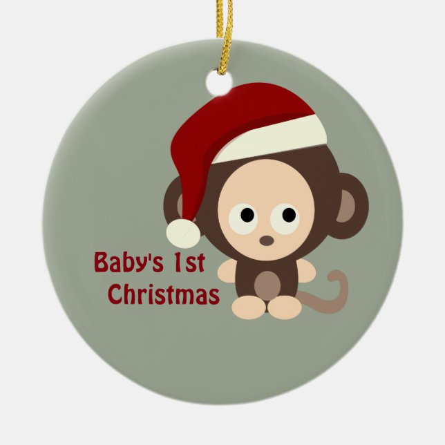 Cute Baby's first Christmas Monkey Ceramic Ornament (Front)