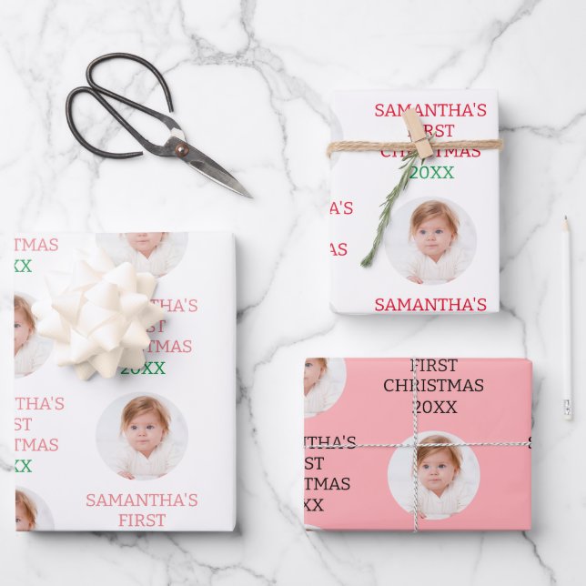 Cute Baby's First Christmas Party Decor Holiday Wrapping Paper Sheet (Front)