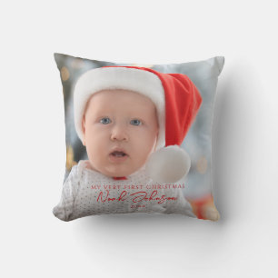 Cute Baby's First Christmas Photo White Cushion
