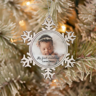 Cute baby's first christmas  snowflake pewter christmas ornament