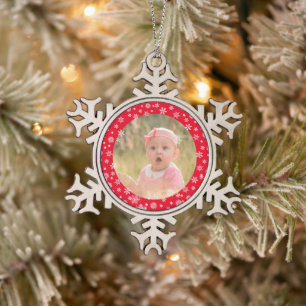 Cute baby's first christmas snowflake pewter christmas ornament