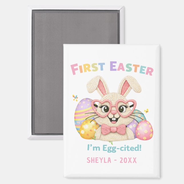 Cute Baby's First Easter Egg-cited Bunny Magnet (Front/Back)
