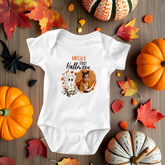Cute Baby's First Halloween Ghost Photo  Baby Bodysuit (Creator Uploaded)