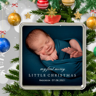 Cute Baby's My First Merry Little Christmas Photo  Metal Ornament