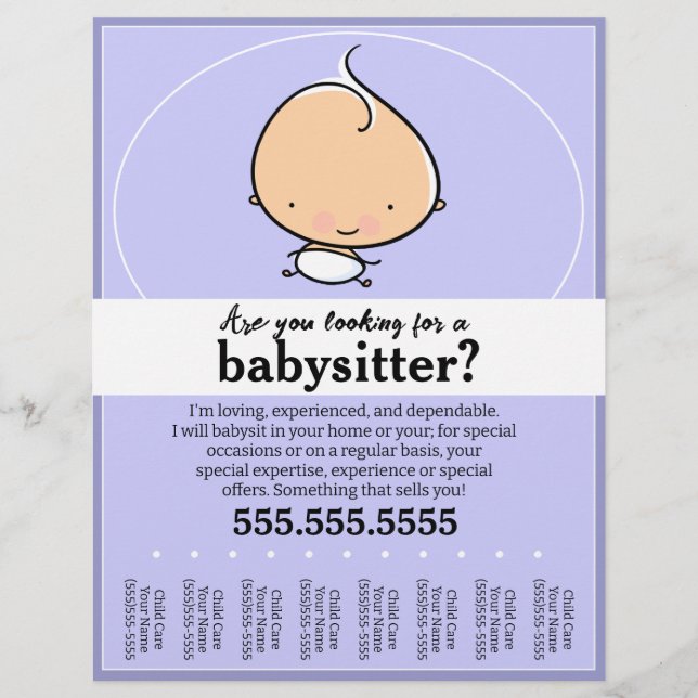Cute Babysitting, day care, child care, tear sheet (Front)