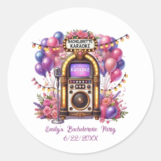 Cute Bachelorette Party add name date  Classic Round Sticker (Front)