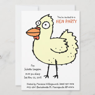 Cute Bachelorette Party White  Hen Cartoon Invitation