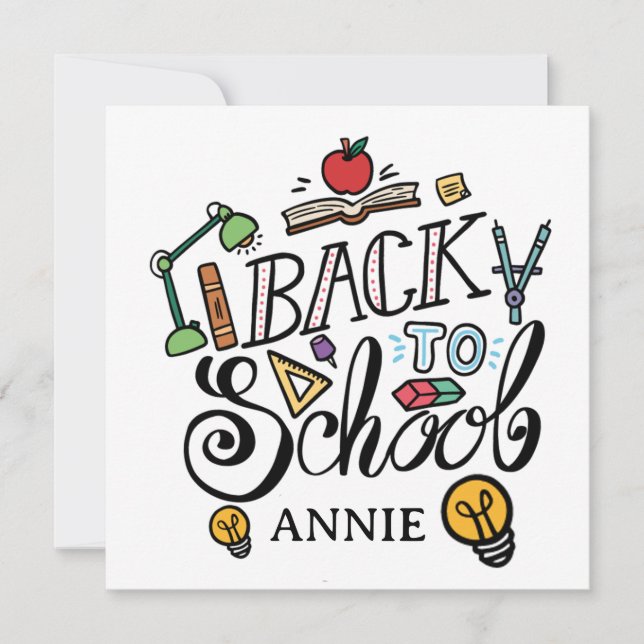 Cute Back to School Custom Flat Card (Front)