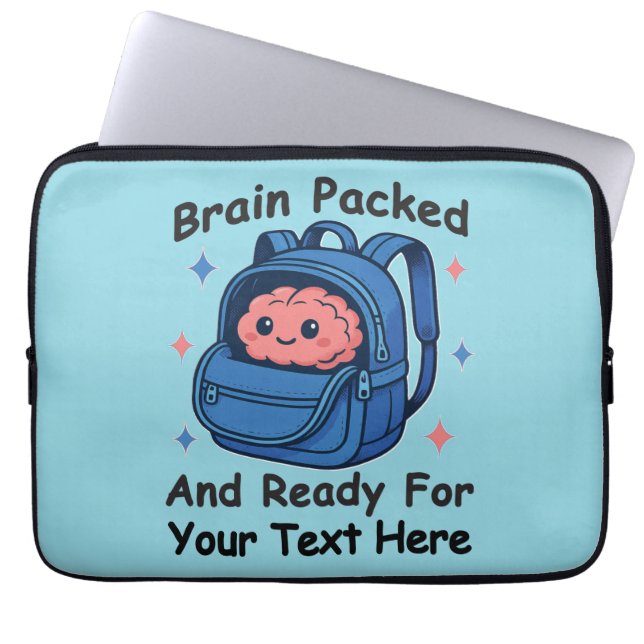 Cute Back-to-School Customisable “Brain Ready" Laptop Sleeve (Front)