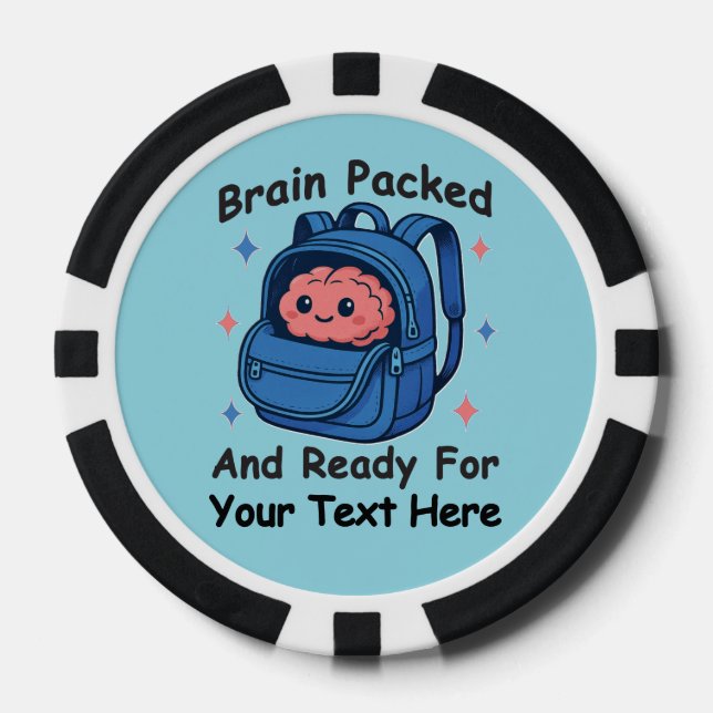 Cute Back-to-School Customisable “Brain Ready" Poker Chips (Front)