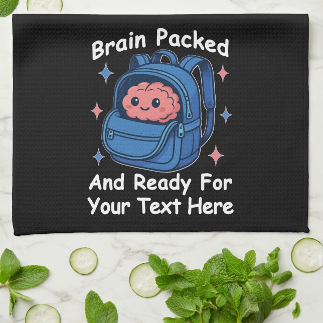 Cute Back-to-School Customisable “Brain Ready" Tea Towel (Folded)