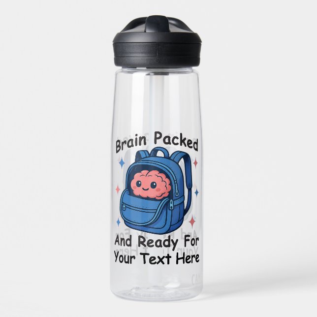 Cute Back-to-School Customisable “Brain Ready" Water Bottle (Front)