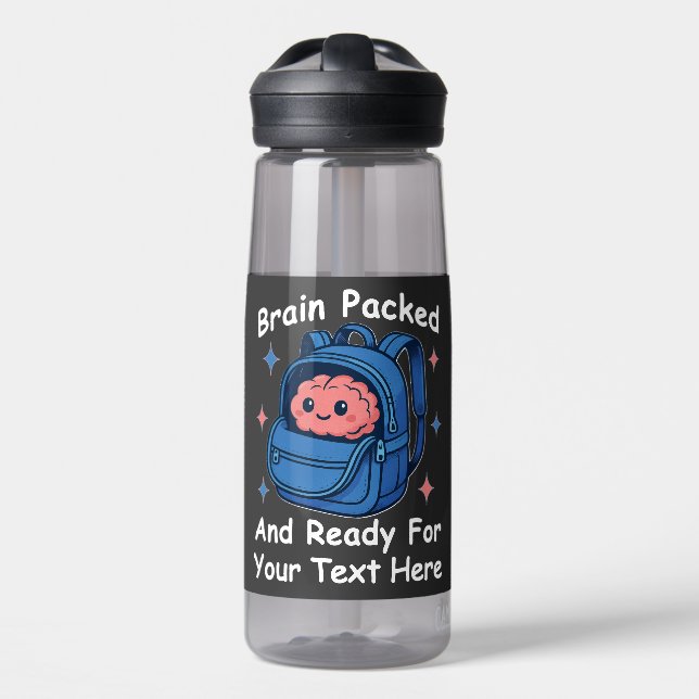 Cute Back-to-School Customisable “Brain Ready" Water Bottle (Front)