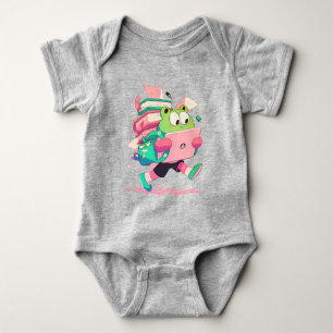 Cute Back to School Frog with Books and Backpack Baby Bodysuit