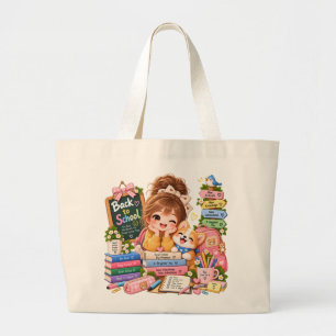 Cute Back to School Girl & Corgi Jumbo Tote Bag