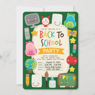 Cute Back to School Kawaii Classroom Supplies Invitation