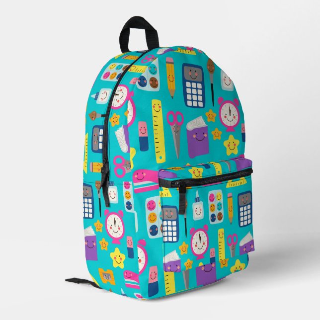 Cute Back to School Kawaii Classroom Supplies Printed Backpack (Back Corner Left)