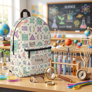 Cute Back to School Math Shapes Pattern Printed Backpack