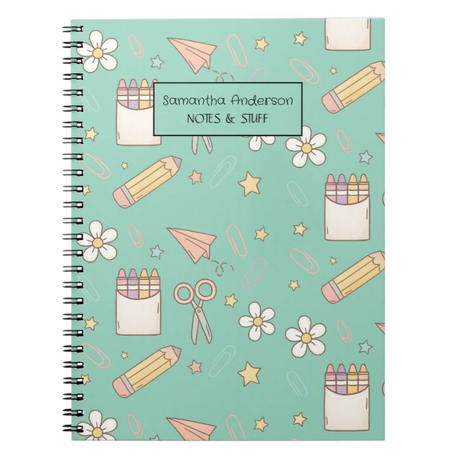 Cute Back to School Pattern |  School Supplies  Notebook (Front)