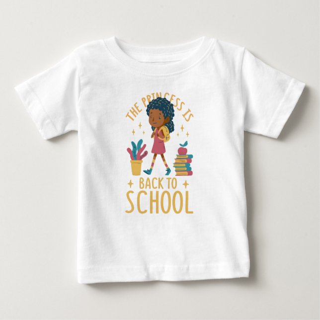 Cute Back to School Princess Girl Illustration Baby T-Shirt (Front)