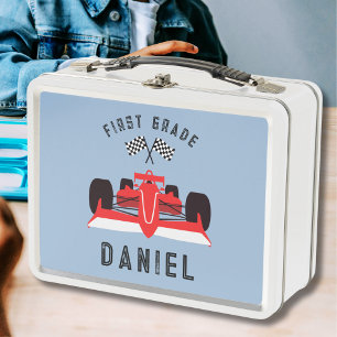 Cute Back to School Red Racing Car Metal Lunchbox