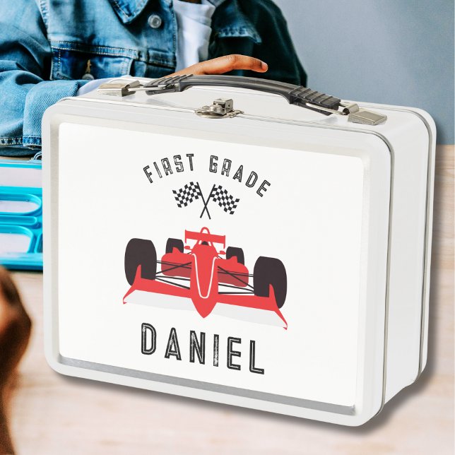 Cute Back to School Red Racing Car Metal Lunchbox (Creator Uploaded)