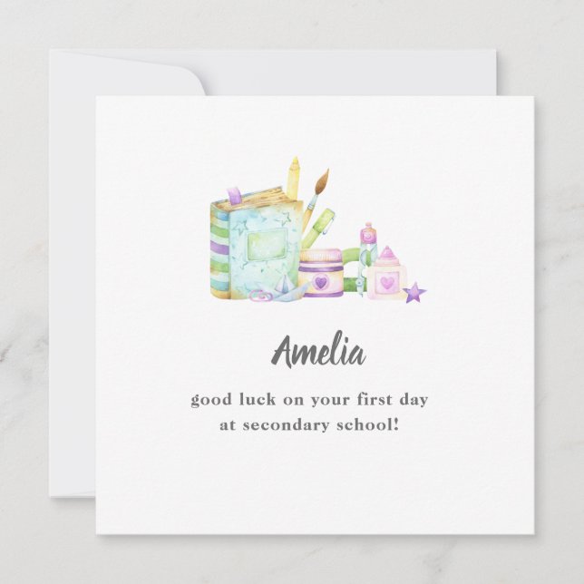 cute back to school stationery first day good luck card (Front)