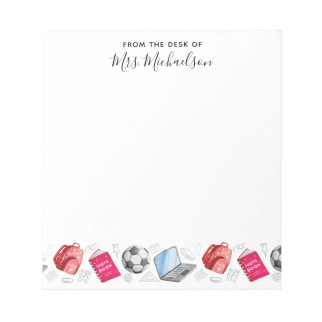 Cute Back to School Supplies Teacher Notepad (Front)