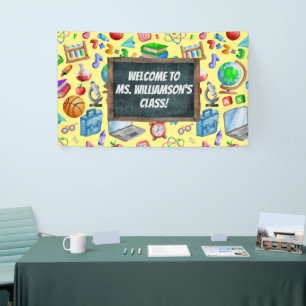 Cute Back to School Watercolor Chalkboard Colourfu Banner