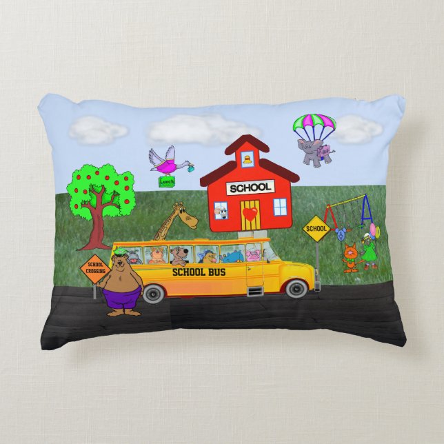 Cute "Back To School" with Funny Animals Decorative Cushion (Front)