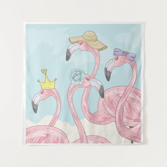 Cute background with flamingos. Summer background  Tapestry (Front)