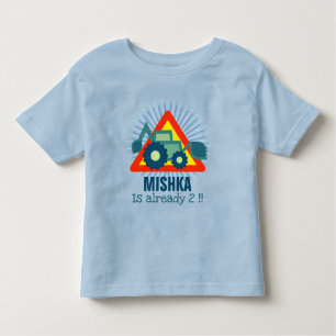 Cute Backhoe Construction Engine with Custom Name Toddler T-Shirt