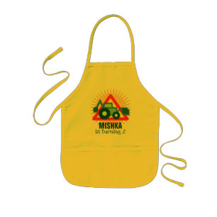 Cute Backhoe, Turning 2 - Birthday Template - Name Kids Apron