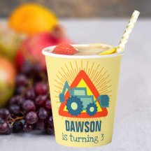 Cute Backhoe Yellow Boys Birthday 3 Years Engine